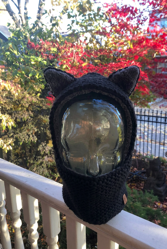 Black kitty hood front view
