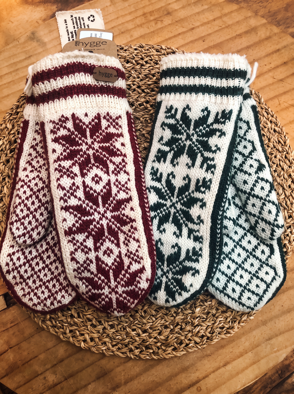 Nordic Merino Wool Mittens, Sherpa Fleece Lined, Hand Knit, Fair Trade