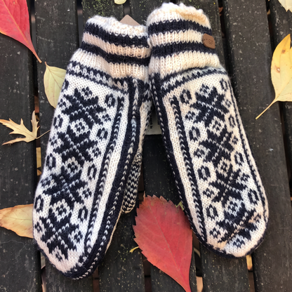 Nordic Merino Wool Mittens, Sherpa Fleece Lined, Hand Knit, Fair Trade