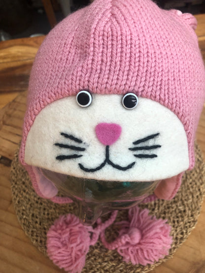 Pink Kitty Earflap Hat