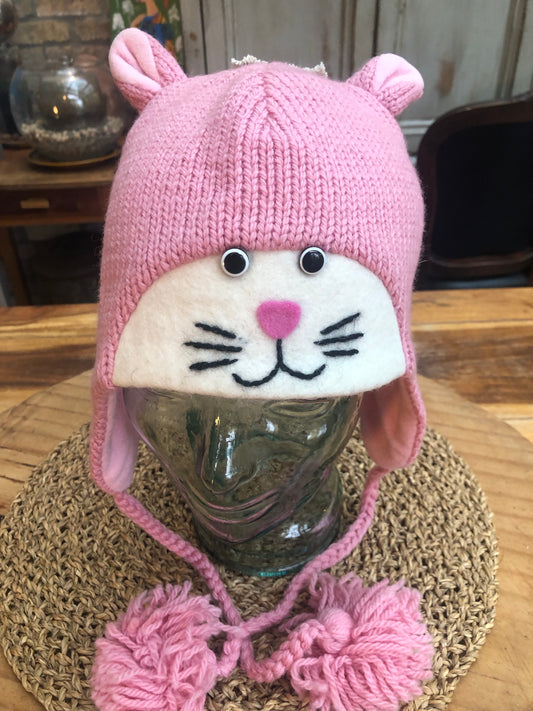Pink Kitty Earflap Hat