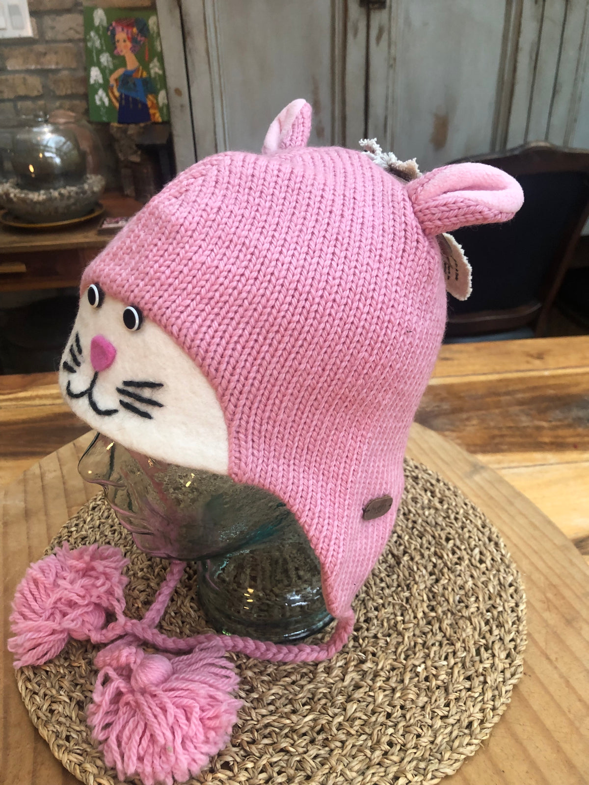 Pink Kitty Earflap Hat