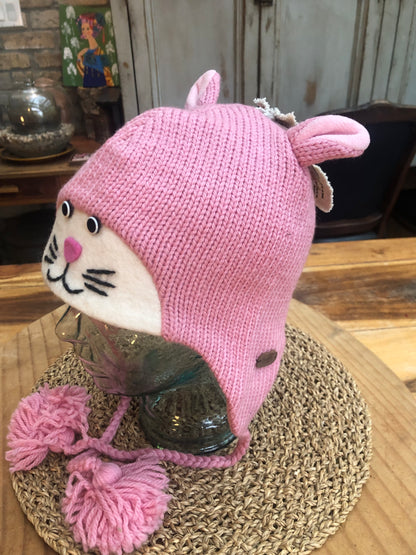 Pink Kitty Earflap Hat