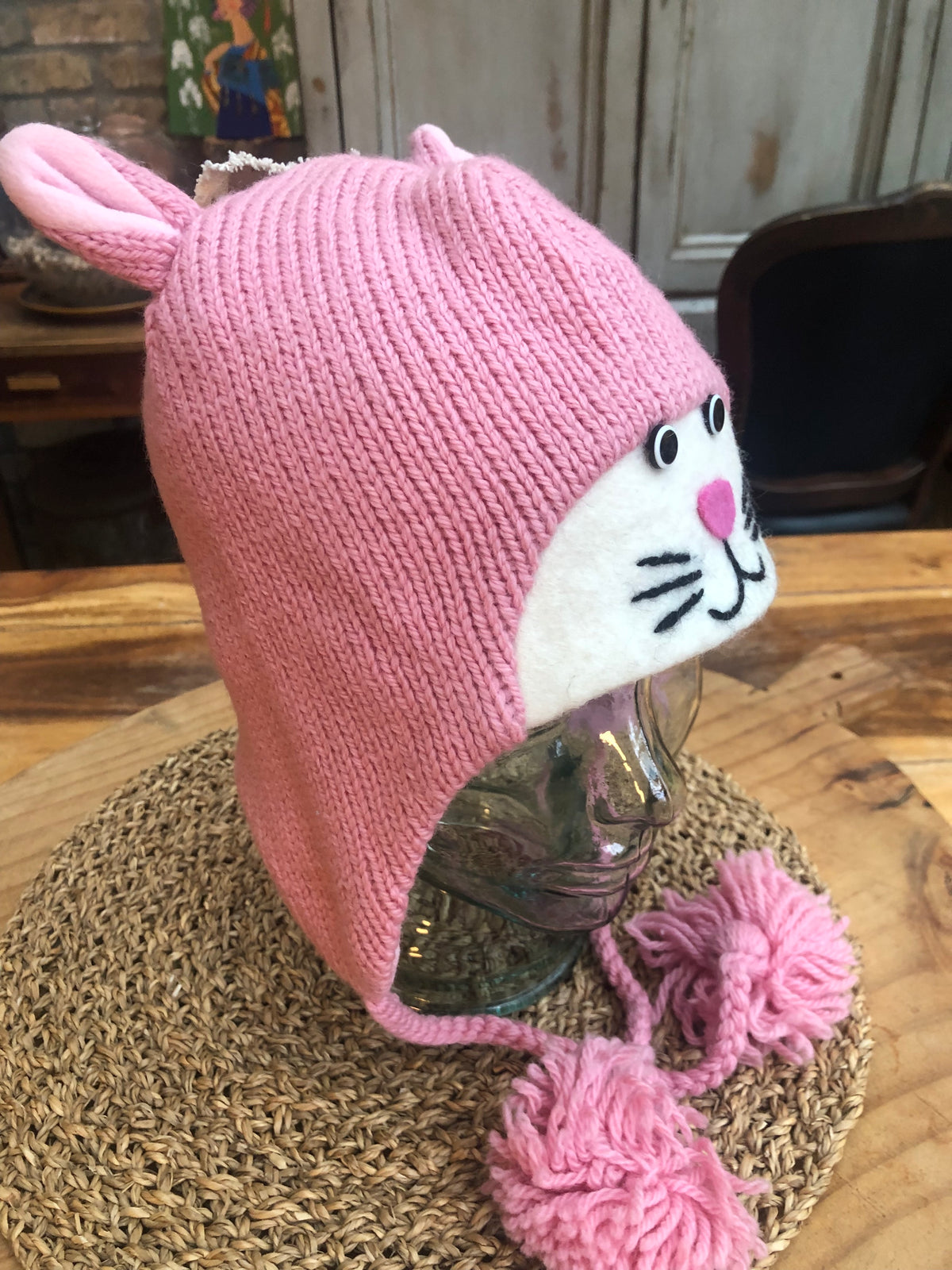 Pink Kitty Earflap Hat