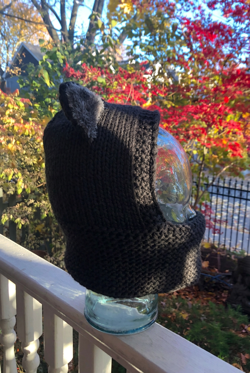 Black kitty hood alternate side view