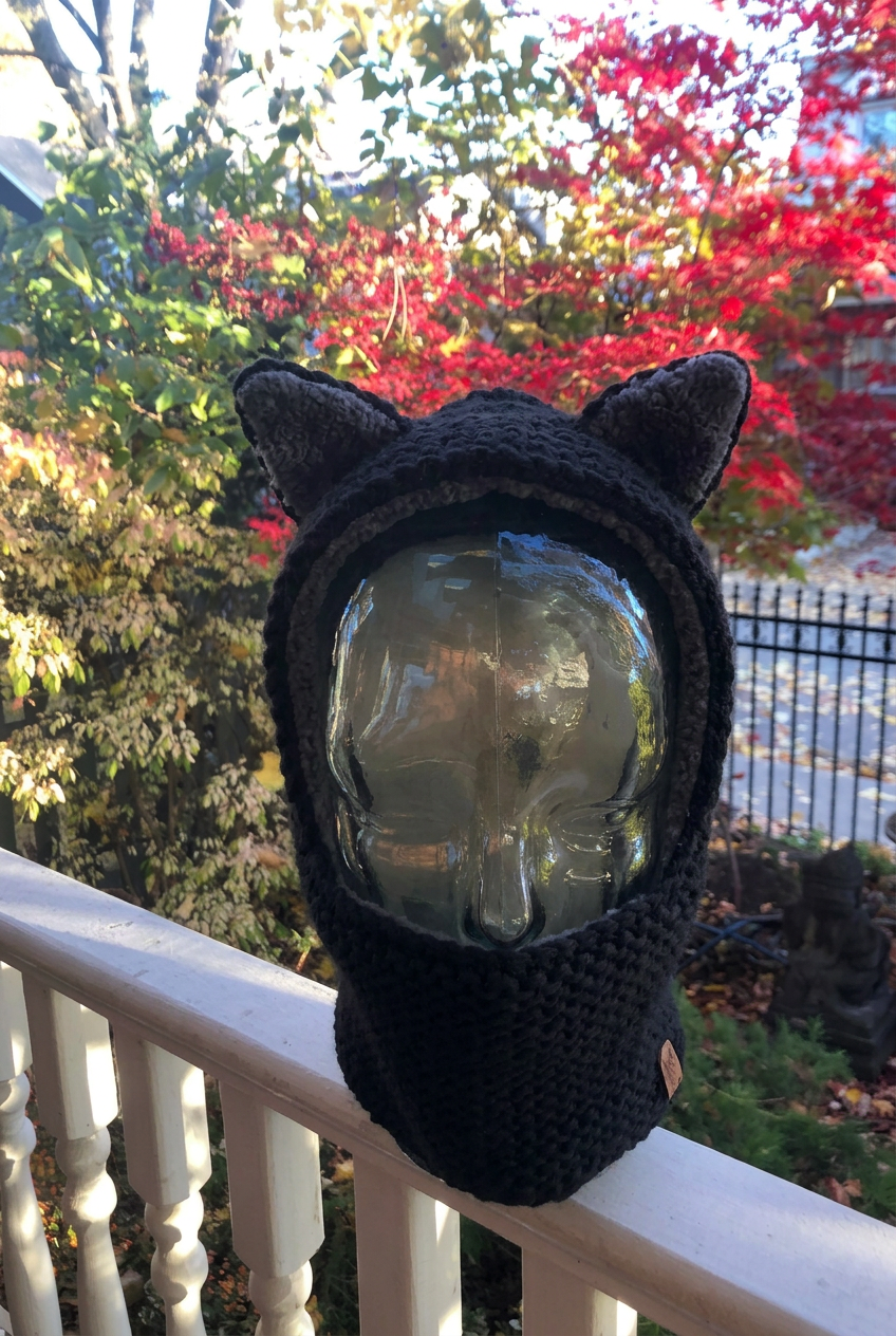 Black kitty hood front view