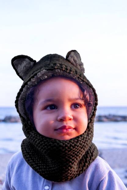 Black kitty hood model shot