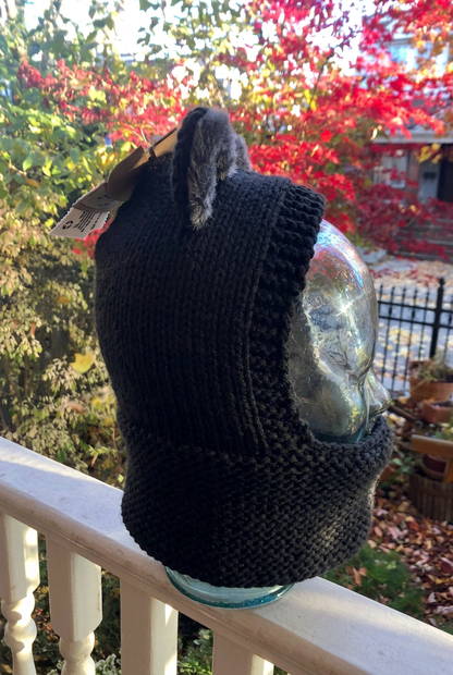 Black kitty hood side view