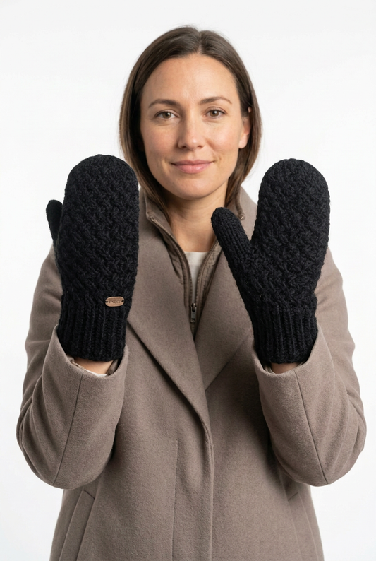 Black mittens female model with shorter hands