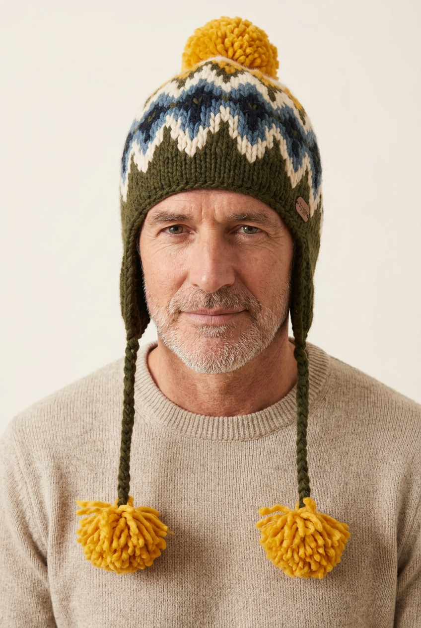 Male model aged 55–60 wearing the pilot hat