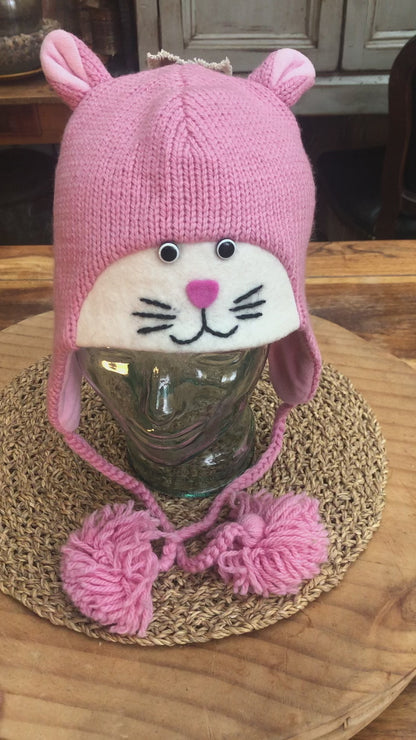 Pink Kitty Earflap Hat