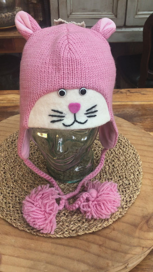 Pink Kitty Earflap Hat