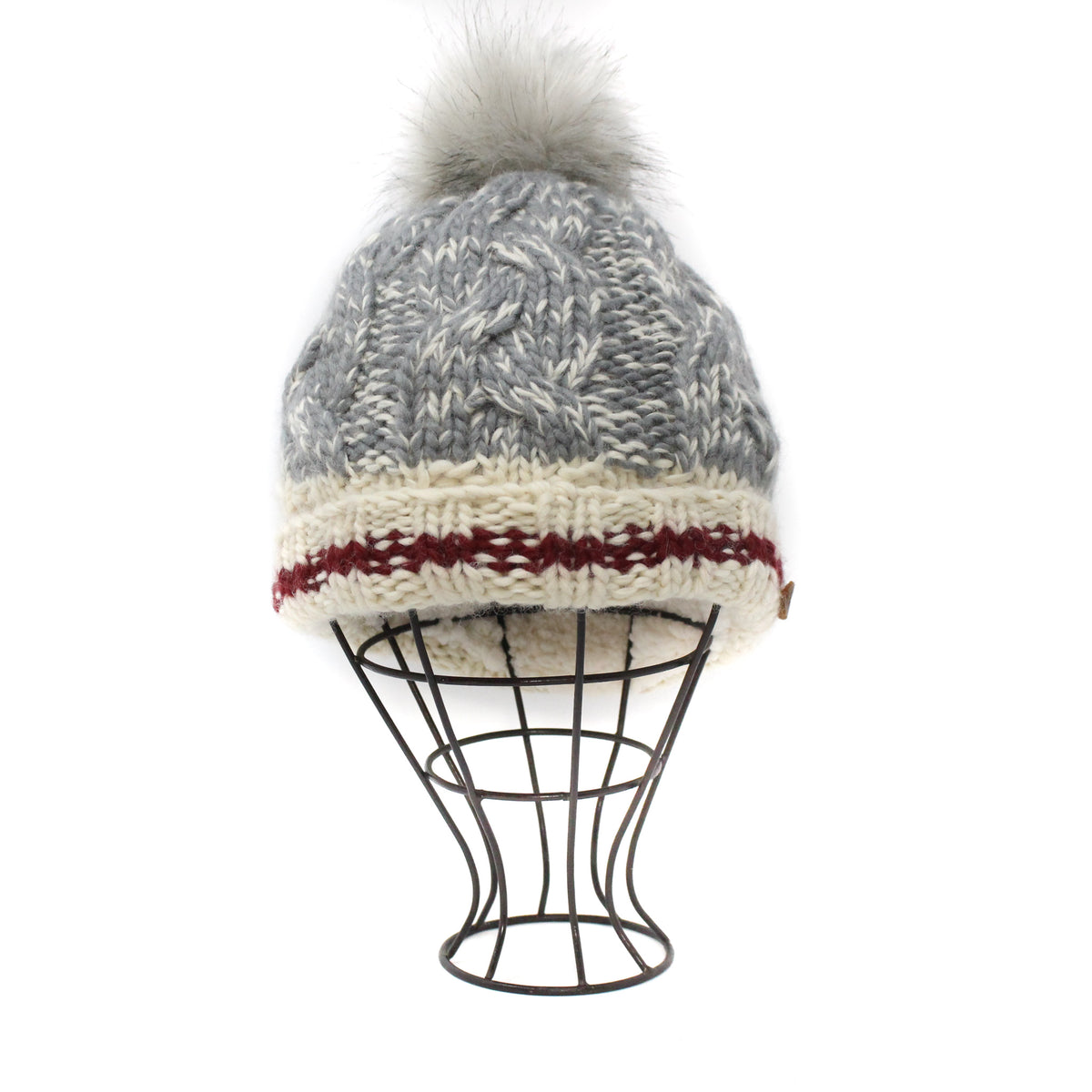 Heritage Cable Beanie with Faux Fur Pom Pom